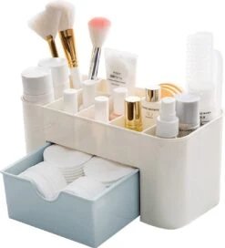 IBright Make-Up Organizer Met Lade - Cosmetica Opbergdoos - Bureau Organizer - Blauw