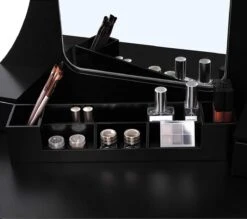 Merkloos Kaptafel, Kaptafel Met Grote Spiegel Zonder Frame, Toilettafel, Kaptafel, Voor Make-up, Gewatteerde Kruk, 5 Laden, Verplaatsbare Opbergdoos, Zwart RDT25BK -Cosmetica Aanbiedingen 1200x1064