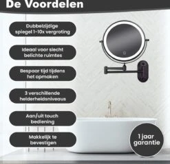 Make Up - Spiegel - Led Verlichting - 10X Vergroting - 3 Lichtstanden - Wandspiegel Rond - Badkamer - Mat Zwart - Draadloos -Cosmetica Aanbiedingen 1200x1160