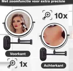 Make Up - Spiegel - Led Verlichting - 10X Vergroting - 3 Lichtstanden - Wandspiegel Rond - Badkamer - Mat Zwart - Draadloos -Cosmetica Aanbiedingen 1200x1165 1
