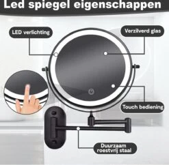 Make Up - Spiegel - Led Verlichting - 10X Vergroting - 3 Lichtstanden - Wandspiegel Rond - Badkamer - Mat Zwart - Draadloos -Cosmetica Aanbiedingen 1200x1178