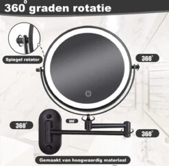Make Up - Spiegel - Led Verlichting - 10X Vergroting - 3 Lichtstanden - Wandspiegel Rond - Badkamer - Mat Zwart - Draadloos -Cosmetica Aanbiedingen 1200x1180