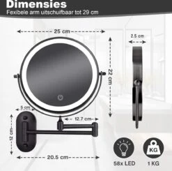 Make Up - Spiegel - Led Verlichting - 10X Vergroting - 3 Lichtstanden - Wandspiegel Rond - Badkamer - Mat Zwart - Draadloos -Cosmetica Aanbiedingen 1200x1188 1