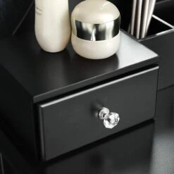 Merkloos Kaptafel, Kaptafel Met Grote Spiegel Zonder Frame, Toilettafel, Kaptafel, Voor Make-up, Gewatteerde Kruk, 5 Laden, Verplaatsbare Opbergdoos, Zwart RDT25BK -Cosmetica Aanbiedingen 1200x1200 109