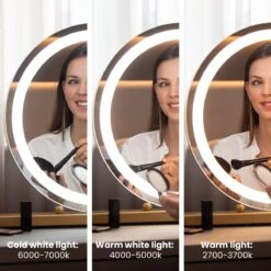 Nuvoo Make-up Spiegel - Visagie Spiegel - Hollywood Spiegel - Diameter 50cm - 3 Licht Tinten - Dimbaar - USB Telefoonoplader - Goud -Cosmetica Aanbiedingen 1200x1200 128