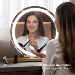 Nuvoo Make-up Spiegel - Visagie Spiegel - Hollywood Spiegel - Diameter 50cm - 3 Licht Tinten - Dimbaar - USB Telefoonoplader - Goud -Cosmetica Aanbiedingen 1200x1200 129