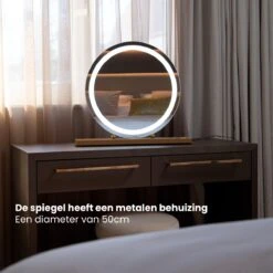 Nuvoo Make-up Spiegel - Visagie Spiegel - Hollywood Spiegel - Diameter 50cm - 3 Licht Tinten - Dimbaar - USB Telefoonoplader - Goud -Cosmetica Aanbiedingen 1200x1200 134