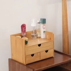 Merkloos Decopatent® Luxe Make-up Organizer Met 3 Lades - Cosmetica Organizer Make Up Met Schuiflade Bamboe Hout - Cosmeticahouder - Toren -Cosmetica Aanbiedingen 1200x1200 367