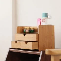 Merkloos Decopatent® Luxe Make-up Organizer Met 3 Lades - Cosmetica Organizer Make Up Met Schuiflade Bamboe Hout - Cosmeticahouder - Toren -Cosmetica Aanbiedingen 1200x1200 369