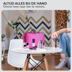 Cosmetica Koffer - Make-up Koffer Met Verstelbare Vakken - Visagie En Nagelstyliste Beauty Koffer - 40x30x14CM - Roze -Cosmetica Aanbiedingen 1200x1200 93