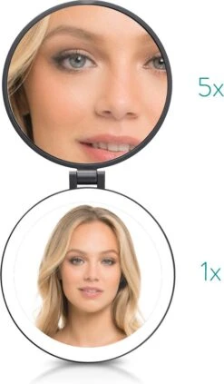 Navaris 1x/5x Vergrotende Make-up Spiegel - Compacte Opvouwbare Kap- En Reisspiegel - Led-verlichte Dubbelzijdige Make-upspiegel - Zwart -Cosmetica Aanbiedingen 700x1200