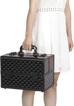 Make-upkoffer, Kapperskoffer, Cosmeticakoffer, Lege Nagelkoffer, Multikoffer, Afsluitbaar Voor Nageldesign/massageolie/fotoapparatuur, 34,7 X 22,2 X 25 Cm , Volledig Zwart HM-YAHEE-411233 -Cosmetica Aanbiedingen 842x1200